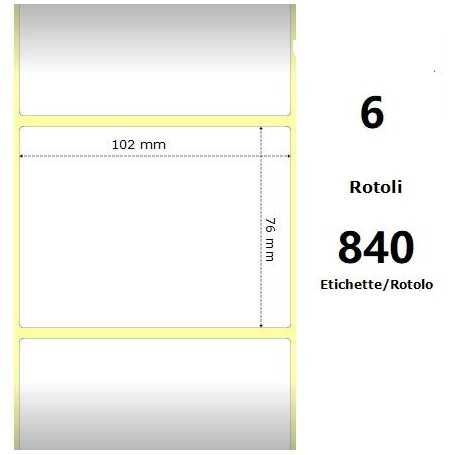 White 102x76mm, 840 Et/Rotolo Z-2000D 4x3x1 Core, 6 Rolls