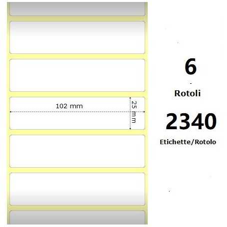 White 102x25mm,2340 Et/Rotolo Z-4000D, 4x1x1 Core, 6 Rolls