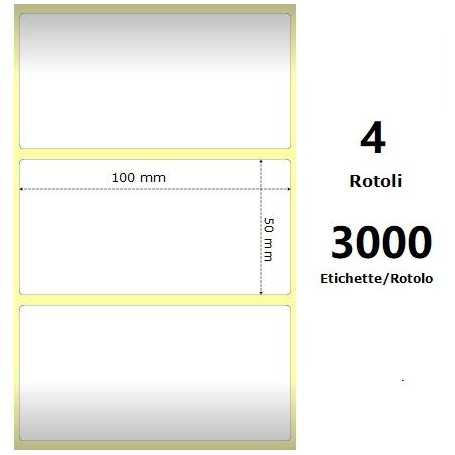White 100x50mm,3000 Et/Rotolo Z-1000D, 3.9x2x3 Core, 4 Rolls