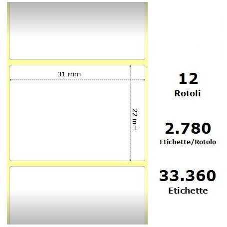 White 31x22mm,2780 Et/Rotolo Z-2000D,1.2x0.9x1Core, 12 Rolls