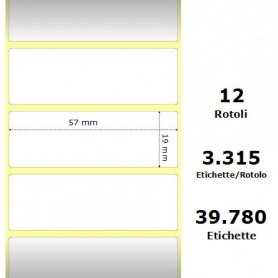 White 57x19mm,3315 Et/Rotolo Z-2000D,2.2x0.7x1Core, 12 Rolls