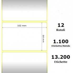 White 102x64mm, 1100 Et/Rotolo Z-2000D 4x2.5x1Core, 12 Rolls