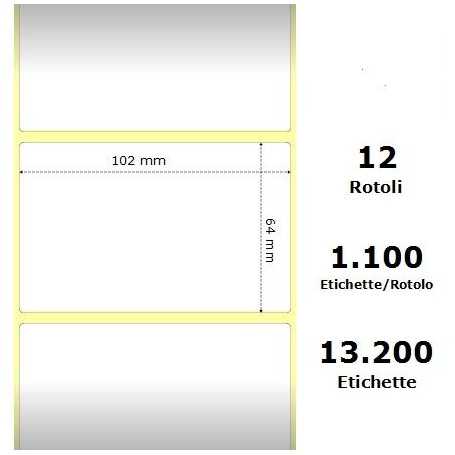 White 102x64mm, 1100 Et/Rotolo Z-2000D 4x2.5x1Core, 12 Rolls