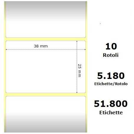 White 38x25mm, 5180 Et/Rotolo Z-2000D, 1.5x1x3 Core,10 Rolls