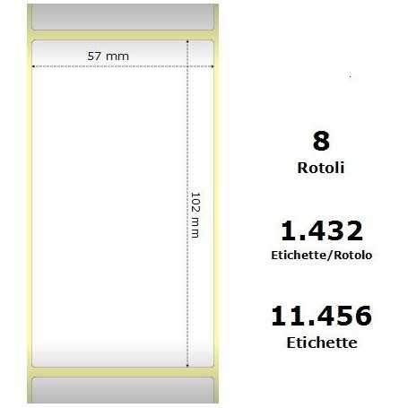 White 57x102mm, 1432 Et/Rotolo Z-2000D,2.2x4x3 Core,circonferenza 174mm