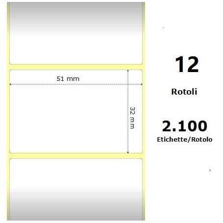 White 51x32mm,2100 Et/Rotolo Z-1000D, 2x1.3x1 Core,circonferenza 111mm