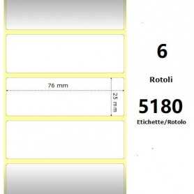 White 76x25mm,5180 Et/Rotolo Z-1000D, 3x1x3 Core, 6 Rolls