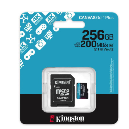 MEMORY CARD MICRO SD/TRANSFLASH 256GB KINGSTON CANVAS GO PLUS CLASSE 10 U3 V30 SDCG4/256GB