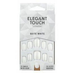 Elegant Touch Polished Colour 24 Nails With Glue Squoval Quite White