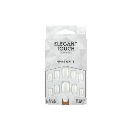 Elegant Touch Polished Colour 24 Nails With Glue Squoval Quite White