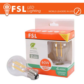 Lampada Filamento A60   6.5W 3000K E27 - Confezione 2PACK