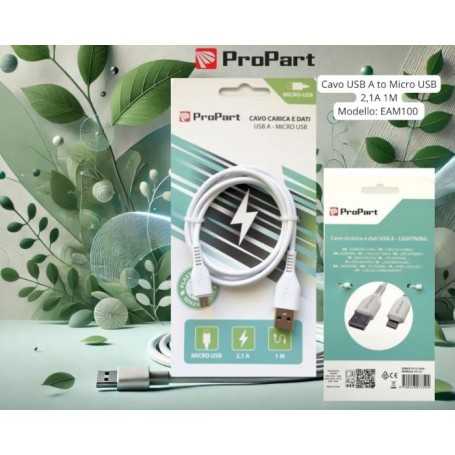 Cavo Carica e Dati Micro Usb 2.1 A. Lunghezza 1 metro Bianco
