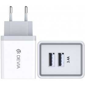 Carica Batterie Devia da muro 3.4 A. 2 Out USB 17W Bianco