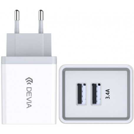 Carica Batterie Devia da muro 3.4 A. 2 Out USB 17W Bianco