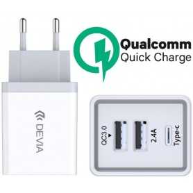 DEVIA Caricabatteria Rapido QC3.0 30W 2 USB +1 Tipo C Bianco