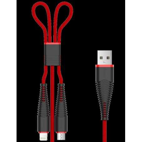 Cavo Fish 1 Devia 2 in 1 Apple iOS & Android M-Usb Rosso