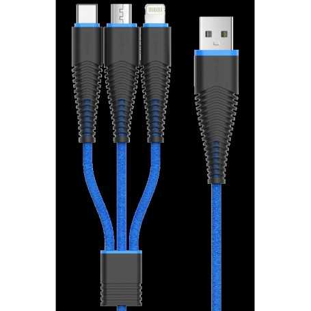 Cavo Fish 1 Devia 3 in 1 Apple iOS & Android C + M-Usb Blu