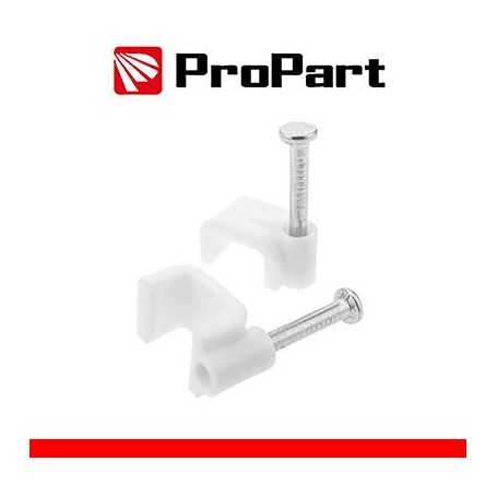 Clip con chiodini con fermacavo piatto 5mm bianco 100pz