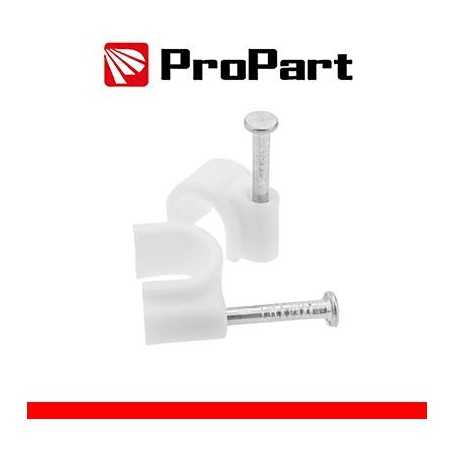 Clip con chiodini con fermacavo tondo 7mm bianco 100pz