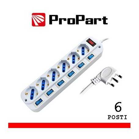 Multipresa 6pos bipasso/schuko spina16A +interr. multipli