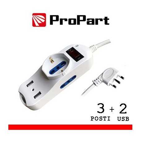 Multipresa 3pos bipasso + bipasso/schuko + USB spina16A +int