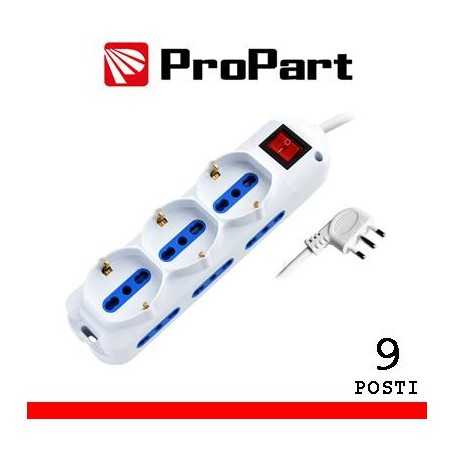 Multipresa 9pos bipasso + bipasso/schuko spina16A +int nera