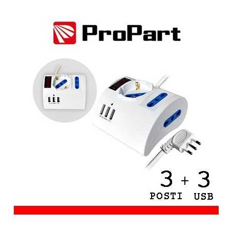 Multipresa 3pos tavolo bipasso + bip/schuko + USB sp16A +int