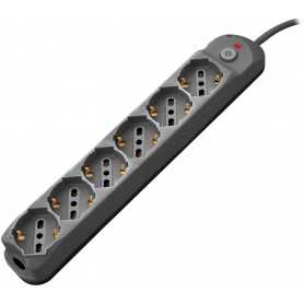 Multipresa 6pos bipasso/schuko + interrutt nuovo modello nera Spina 16A