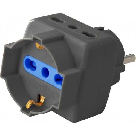 Adattatore triplo 3pos bipasso/schuko spina Schuko nero