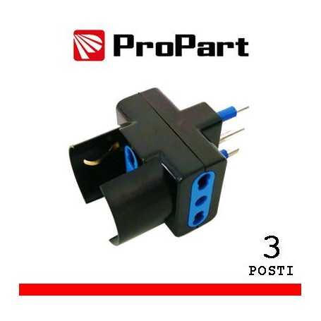 Adattatore triplo 3pos bipasso/schuko spina16A polybag nero