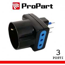 Adattatore triplo 3pos 10A/schuko spina10A nero