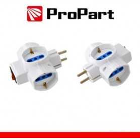 Adattatore 3 prese 2P+T 10/16A bipasso/Schuko con interrutt. Spina Schuko