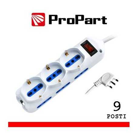 Multipresa 9pos bipasso + bipasso/schuko spina10A + inter.